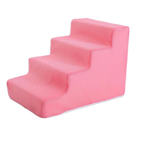 kowaku Katzenrampe, Haustiertreppe, rutschfest, ausgewogene Haustiertreppe, Hundetreppe für kleine Hunde und Katzen, hohe Betten, Couch, Klettern, Rosa, 4 Stufen von kowaku