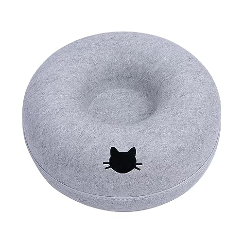 kowaku Katzentunnelbett, Katzenhöhle aus Filz für Hauskatzen, waschbarer Reißverschluss, kratzfestes Katzennest, Katzenwohnung, Hellblau 60cm von kowaku