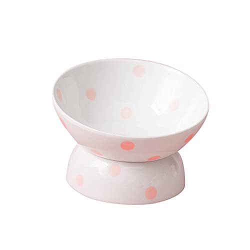 kowaku Keramik-Futternapf für Katzen, geneigt, abgeschrägt, Porzellan, für Haustiere, Katzen, Snack, einfache Reinigung, Zubehör, Katzenfutter, Bewässerung, rutschfest, rosa Punkte von kowaku