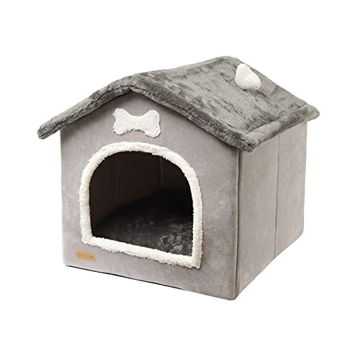 kowaku Niedliches Hundebett Haus Komfortkissen Warm Hundehütte Korb Katzenhaus Semienclosed Anti-Rutsch Winter Warm Haustierbett für kleine, mittelgroße Hunde Katzen, L von kowaku