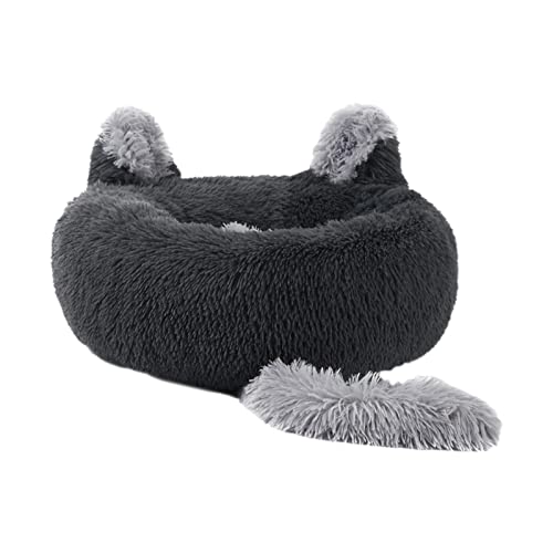 kowaku Rundes Katzen-Hundebett, warm, selbstwärmend, rutschfeste Unterseite, bequeme Plüsch-Haustierdecke für drinnen Katzen, Kätzchen, Schlafen, Spielen, Grau, 80 cm von kowaku