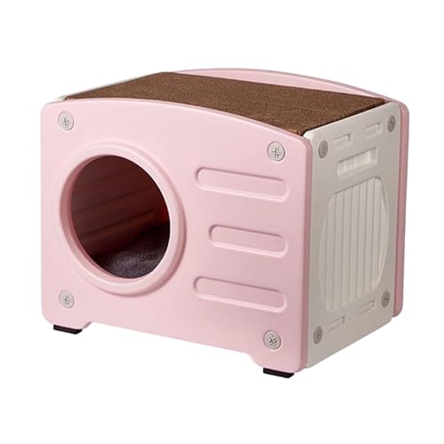 kowaku Streunende Katzen Unterschlupf Stall mit Kratzunterlage Haustierbedarf Bett Outdoor Katzenhaus Zwinger für kleine Tiere Wildkatzen Outdoor, Rosa von kowaku