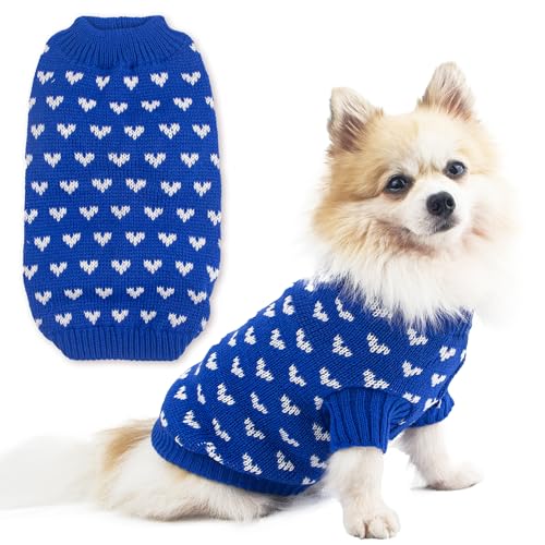 Hundepullover mit Herz, Welpenpullover, warmes, weiches Haustiertuch, Hunde-Outfits für kleine Hunde und Katzen (Blau, L) von krastmon