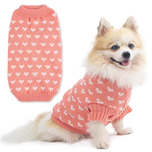 Hundepullover mit Herz, Welpenpullover, warmes, weiches Haustiertuch, Hunde-Outfits für kleine Hunde und Katzen (Rosa, L) von krastmon