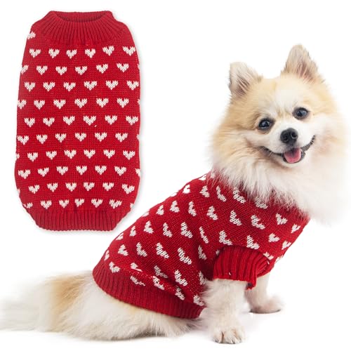 Hundepullover mit Herz, Welpenpullover, warmes, weiches Haustiertuch, Hunde-Outfits für kleine Hunde und Katzen (Rot, L) von krastmon