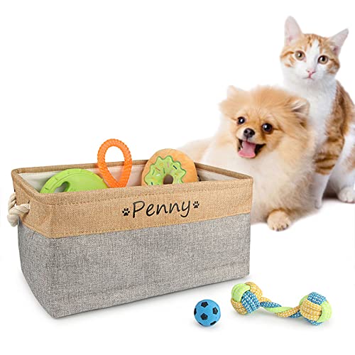 Personalisierter Hund Spielzeugkorb Kostenloser Druck Haustier Aufbewahrungsbox Katze DIY Benutzerdefinierter Name Spielzeug Kleidung Zubehör Lagerung Organisieren (L 41X32X21cm) von krui