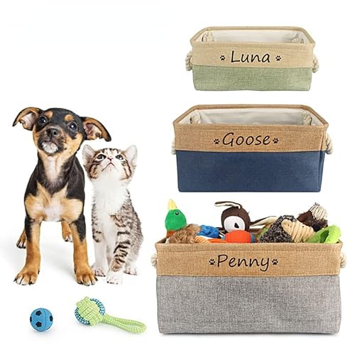 Personalisierter Hund Spielzeugkorb Kostenloser Druck Haustier Aufbewahrungsbox Katze DIY Benutzerdefinierter Name Spielzeug Kleidung Zubehör Lagerung Organisieren (S 31X21X12cm) von krui