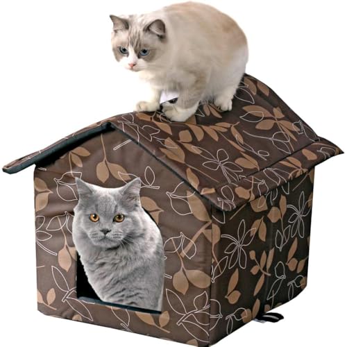 Katzenhäuser für Outdoor Katzenhaus Outdoor Wasserdichte Häuser für Wildkatzen Hunde Katze Outdoor Indoor Hundehäuser (Große Häuser, Braunes Haus) von kuminamoja