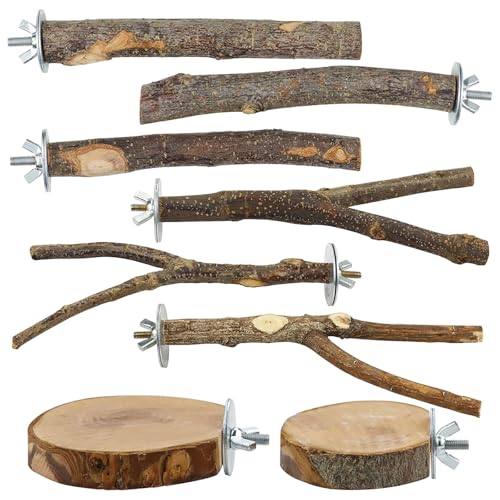 kwoifioy 8 x Papageien-Sitzstangen, Vogelspiel, Fitnessstudio, Spielzeug, Sittiche, Klettern, Übungsleiter für Vögel, Holz, Kletterleiter, Schaukel von kwoifioy