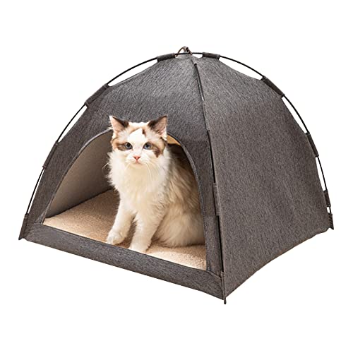 Katzenhaus für Katzenbett im Innenbereich, Zeltförmiges Design mit viereckiger Struktur, mit Abnehmbarer Reversible Kissen, Größe: 52 x 52 x 44cm, Katzenhöhlenbetten für Hauskatze (Grau) von kyaoayo