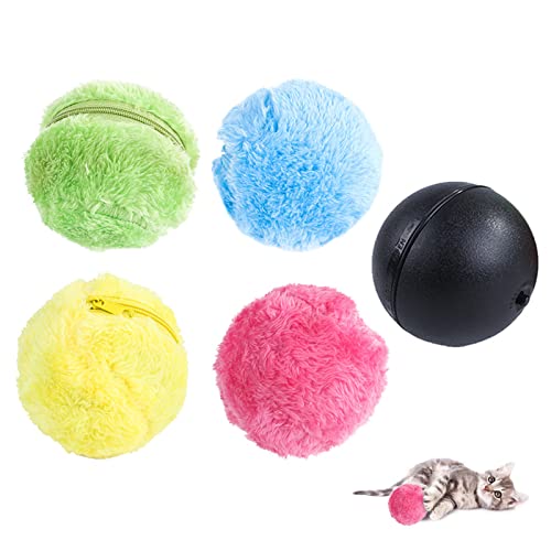 Magic Electric Roller Ball, aktiver rollender Ball, interaktives bewegliches Lernspielzeug, elektrisch betriebener Ball, Pet Electric Intelligence Toy Ball mit 4 Stoffhüllen für Welpen, Katzen von kyaoayo