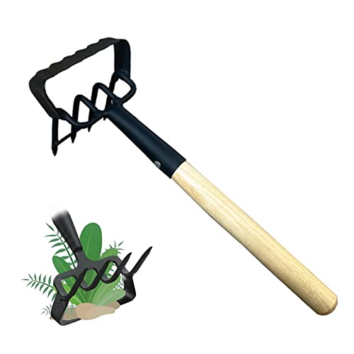 kyaoayo 2-in-1 Gartenhacke aus Stahl 4 Zinken, Handhacke Arbeitsbreite 10cm, Hacke mit Zwei Köpfen für die Pflege und den Unkraut, Gartenwerkzeuge zum Jäten und Auflockern des Bodens von kyaoayo