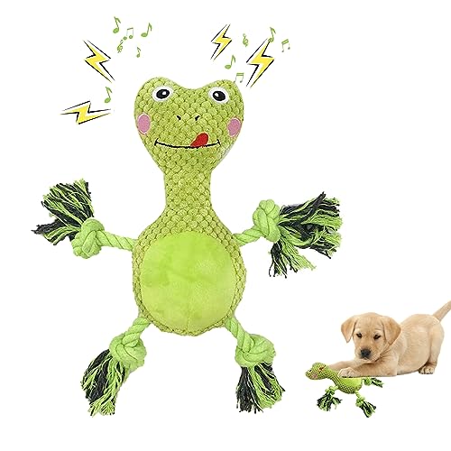 kyaoayo Quietschend Welpenspielzeug, Plüsch Stoff Spielzeug Hund, Niedliche Hundespielzeug zur Linderung von Ängsten, Kauspielzeug für Hunde Reinigung der Zähne, interaktives Hundespielzeug (Frösche) von kyaoayo