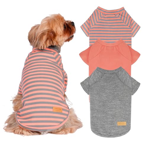 KYEESE Hunde-Shirt, Pullover, Hunde-Sweatshirt, bequemer Hunde-Fleecepullover, leicht, weicher Hundemantel, dehnbare Hundekleidung, Orange + Grau + Streifen, Größe XL, 3er-Pack von kyeese