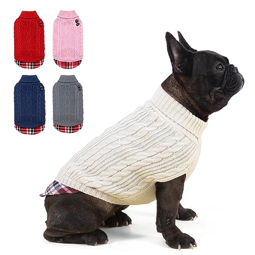 KYEESE Hundepullover für kleine mittelgroße Hunde Rollkragen Strickwaren Beige Pullover Warm von kyeese