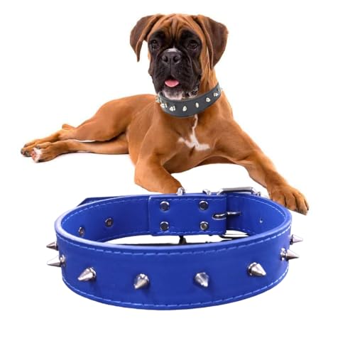 Echtes Oko Leder Verstellbares K-9 Hundehalsband mit Zusätzlicher Verstärkung (M: 3,2CM Breit für 60CM - Hals, Schwarz Rot Blau) (Blau) von l&j