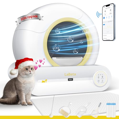 Selbstreinigende Katzentoilette, 2024 Aufgerüstete Automatische Katzenklo mit Matte & Mehreren Reinigungswerkzeugen, 68L+9L Große Kapazität, Intelligente Katzentoilette mit App-Steuerung (Yellow) von labeta