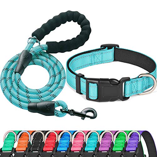 Ladoogo Reflektierendes Hundehalsband, gepolstert mit weichem Neopren, atmungsaktiv, verstellbar, Nylon, für kleine, M Halsumfang 40.6 cm - 48.3 cm, blau) von ladoogo