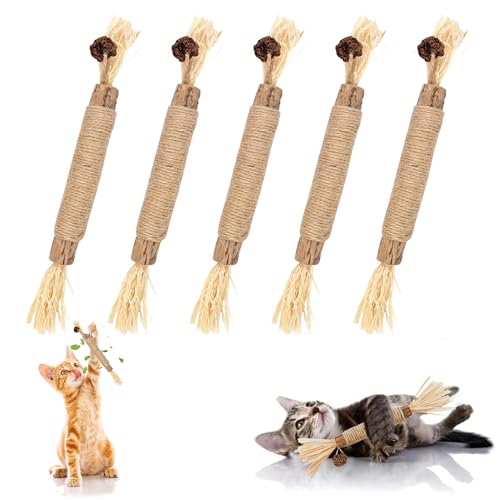 laeeyin 5 Stück Katzensticks Zur Zahnreinigung Katzen Zahnpflege, Matatabi Stick Katze Katzensticks Spielzeug Zum Schleifen von Zähnen,Für ​Katze Zu Spielen, Beißen, Kauen von laeeyin