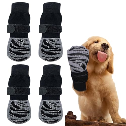 Lafo 2 Paar Doppelseitige Anti-Rutsch-Hundesocken mit Wiederstellbaren Riemen - Weicher Pfotenschutz für Kleine, Mittlere und Große Hunde. (M(15.5 * 6CM)) von lafo