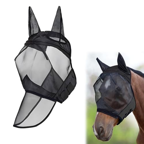 LALAGO CareMaster Abnehmbare-Fliegenmaske, Fliegenmaske Pferd, Fliegenhaube Pferde, Fliegenmaske Pferd Warmblut, Dicke Fleece Polsterung Transparent Fine Mesh Pferde Fliegenschutzmaske (Abnehmbare-L von lalago