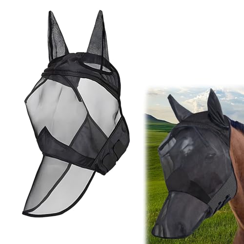 LALAGO CareMaster Integral-Fliegenmaske, Fliegenmaske Pferd, Fliegenhaube Pferde, Fliegenmaske Pferd Warmblut, Dicke Fleece Polsterung Transparent Fine Mesh Pferde Fliegenschutzmaske (Integral-L von lalago