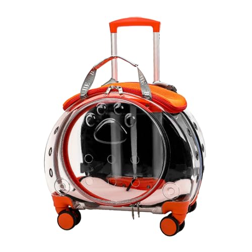 Katzentragetasche mit leisen Rädern, Rolltasche für Haustiere mit transparenten Belüftungslöchern, tragbarer Hunderucksack, Reisetragersitz für Katzen/Hunde, Haustier-Trolley-Tasche für Reisen, Orange von lamphle