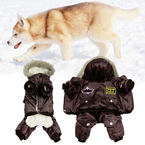 lamphle Hundedaunenmantel Weicher Hund Hoodie Pullover Bequemer Knopfverschluss Vierbeiniger Haustier Hund Hoodie Winterkostüm mit Mütze und Tasche Kaffee-2XL von lamphle