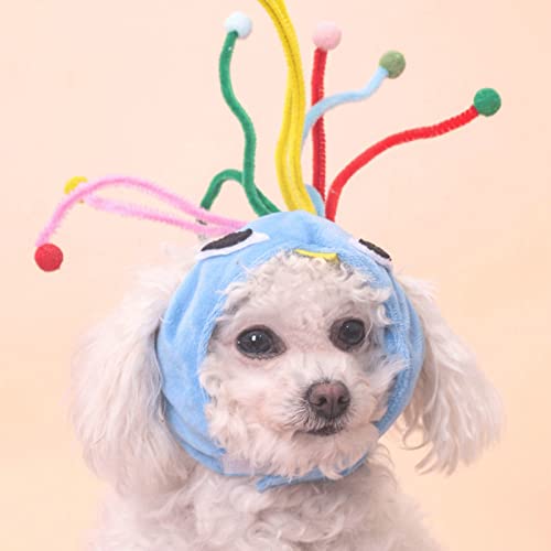 lamphle Lustige Winter Hund Beanies Caps Niedliche Pfau Kopfbedeckung Zubehör für Hunde Verstellbare Kleine Hunde Party Kostüm Zubehör Kopfbedeckung Blau von lamphle