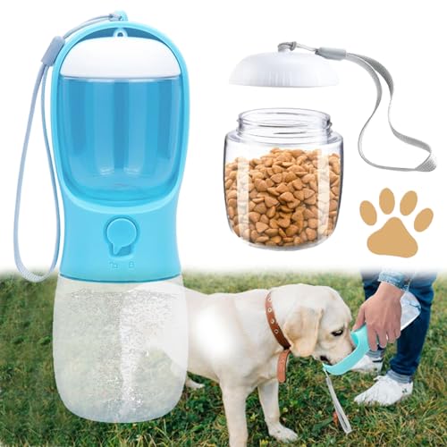 300ml Tragbare Haustier Trinkflasche, Haustiere Auslaufsicher Wasserflasche, Reise Haustier Wasserflasche, Tragbare Hundefutterflasche, Mit Aktivkohlefilter, Für Reisen Campen (Blau) von lankai