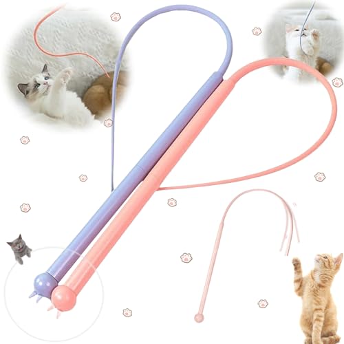 lankai 2 Stück Tail Katzenspielzeug Katzen Zauberstab, Silikon Teaser Katzen Zauberstab, Tail Maus Katzenangel, Teaser Katzen Zauberstab, Tail Maus Katzenangel, Für Indoor, 77cm(Blau, Rosa) von lankai