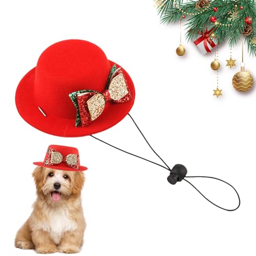 lanliflying Weihnachtsmützen für Haustiere, Weihnachtsmütze mit Hirschmuster, Fliege, Hundehüte, niedliches Haustierkostüm, weich, verstellbar, Weihnachtsschmuck für Hund und Katze von lanliflying