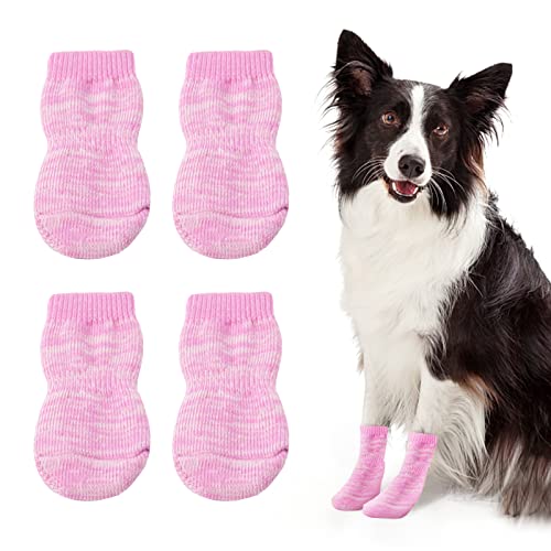 4xrutschfeste Hundesocken mit Griffen, Traktionskontrolle für kleine, mittelgroße und große Hunde, doppelseitig, rutschfest, starke Traktion für Hartholzböden im Innenbereich (Rosa, M) von lanpod