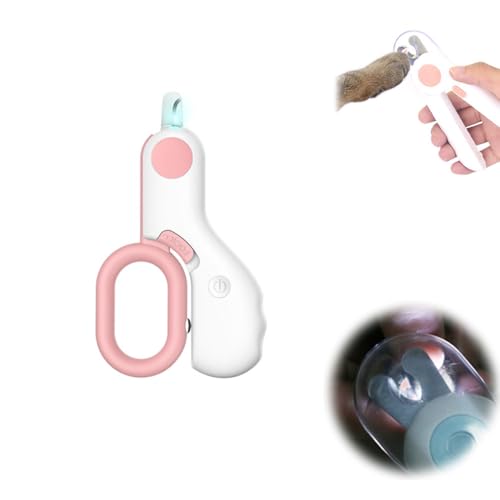 laocaf LED-Nagelknipser für Haustiere, Krallenschneider Katze, Verhindert Scherenverletzungen, Krallenschere mit Nagelfeile und Spritzschutz, für Mittlere und Kleine Haustiere Krallenpflege (Rosa) von laocaf