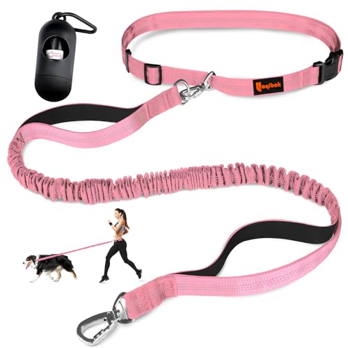 Hundeleine, verstellbare Taillenleine für Spaziergänge mit dem Hund, Bungee-Hundeleine mit Zwei Griffen, 1,7-18 m lang, mit reflektierenden Nähten, für Spaziergänge, Wandern, Laufen, passend für von laqibak