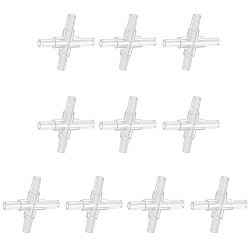 lasenersm 10 Stück Aquarium-Luftventilverbinder, Aquarium-Luftschlauchverbinder, Kunststoff, 4-Wege-Stecker, Kreuzform, Schlauchverbinder für Aquarien, 4 mm Luftleitungsschlauch, transparent von lasenersm