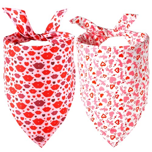 2stk Valentinstag Hundehalstücher, 53x38cm Verstellbares Dreieck Einseitig Hundeschal Kuss-Liebes-Herz Haustier-Halstuch für Hund Valentinstag Hochzeit Urlaub Party-Dekorationen von lasuroa