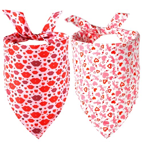 lasuroa 2stk Valentinstag Hundehalstücher, 76x53cm Verstellbares Dreieck Einseitig Hundeschal Kuss-Liebes-Herz Haustier-Halstuch für Hund Valentinstag Hochzeit Urlaub Party-Dekorationen von lasuroa