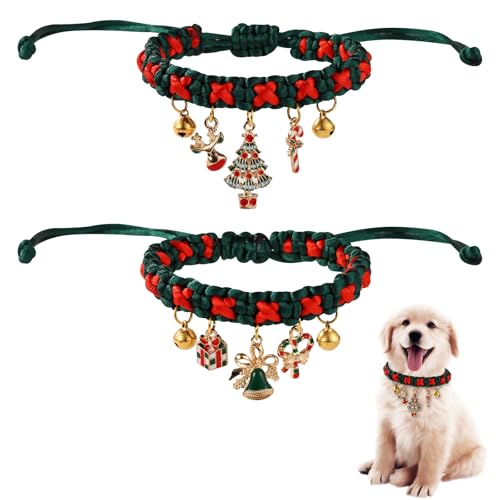 lasuroa 2stk Weihnachtshalsbänder für Hunde, Verstellbares Haustierhalsband Weihnachtshalsband für Hunde mit Glöckchen Weihnachtshalsband mit Fliege Gestricktes Jingle-Kleid für Welpen und Kätzchen von lasuroa