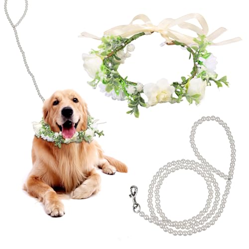 Blumenhalsband Für Hunde, Hunde Hochzeitshalsband Blumenhalsband Hund Hochzeit Weibliches Welpenhalsband mit Blumenaccessoire mit Hundeleine für Mittelgroße Hunde Haustiere Foto-Requisite von lasuroa