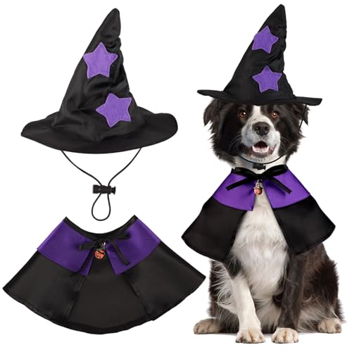 Halloween Kostüme für Haustiere, Hexenkostüm für Haustiere Halloween Kostüme für Hunde Hexenhut für Haustiere Katzen Umhang für Hunde Katzen Kleine Mittelgroße und Große Rassen(Größe L) von lasuroa