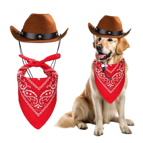 Halloween-Kostüme für Hunde, Hundekostüm Cowboy Cowboyhut für Hunde Halstuch für Hunde Lustige Halloween Haustier Kostüm für Hunde(Größe L) von lasuroa