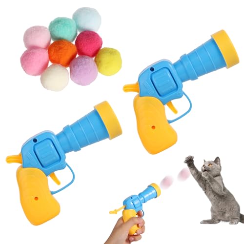 lasuroa 2 Stück Katzenspielzeug Ball Pistole, Interaktiver Ball für Katzen mit 30 Weichen Pom-Pom-Bällen Kätzchenspielzeug Katzenspielzeug für Hauskatzen zum Training und Spielen von Heimtierbedarf von lasuroa