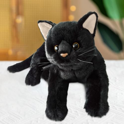 Schwarze Katze Stofftier,Schwarze Katze Plüschtier,Große Katze Plüschtiere,weiches Plüsch-Kuscheltier,Niedliches Plüsch-Kätzchen-Kuscheltier,Realistisches Weiches Plüschtier Geschenk,Süßes Plüschtier von laxreheye