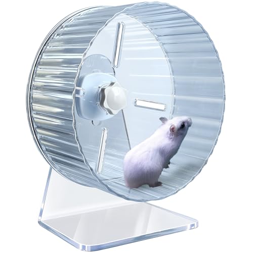 lazYYzal Leises Hamsterrad, Super-Silent Hamster Laufräder Zubehör, Leise Laufräder, Verstellbarer Ständer für Hamster, Mäuse oder andere Kleintiere (φ 6,7 Zoll, Transparent) von lazYYzal