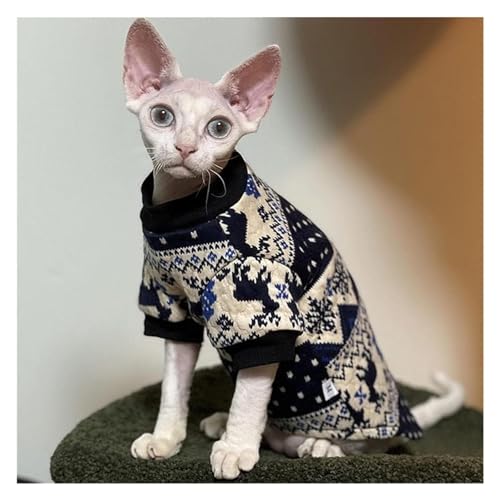 Haarlose Katze Baumwolle, Kleidung for haarlose Katzen, Haustierbedarf for Sphynx-Katzen, bedruckter Baumwoll-Strick-Katzenpullover(Multi-Colored- XXX-Large) von lbEUR