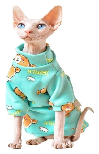 Haarlose Katze Baumwolle, Kleidung for haarlose Katzen, superweiches und Dickes Pelzhemd for Sphynx/Devon-Katzen(Green,L) von lbEUR