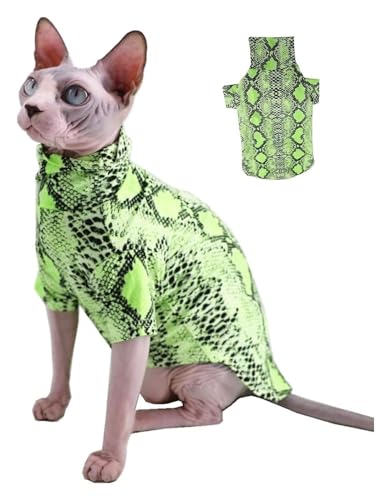 Haarlose Katze Baumwolle, Sommer-T-Shirts aus Baumwolle mit Schlangenhaut-Muster, Haustierkleidung, Weste mit rundem Kragen, ärmellos(Green,XXL) von lbEUR