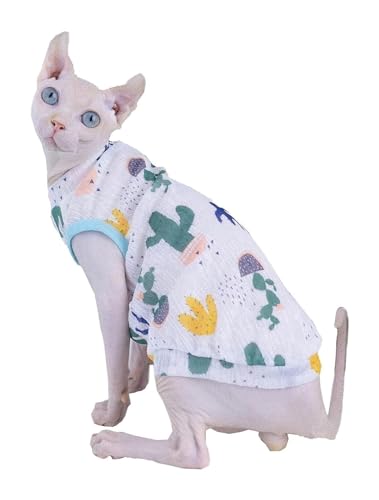 Haarlose Katze Baumwolle, Sommer Ultradünne Atmungsaktive Süße Weste Baumwolle T-Shirts Runder Kragen Pullover Kätzchen Shirts(L) von lbEUR