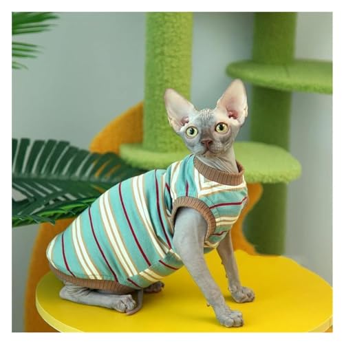 Haarlose Katze Baumwolle, Sphynx/Devon Katzenkleidung for atmungsaktive Baumwollstreifen ohne Ärmelrock(4XL) von lbEUR